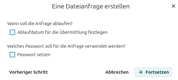 EDateianfrage Passwortschutz und Ablaufdatum